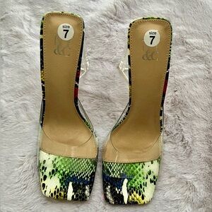 NEW YORK & COMPANY Heather Multi Color Clear Block Heel Mules Size 7 NWOB